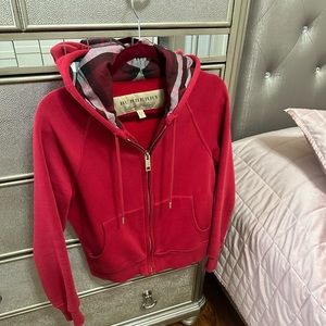 Burberry zip up hoodie in red, size S/P